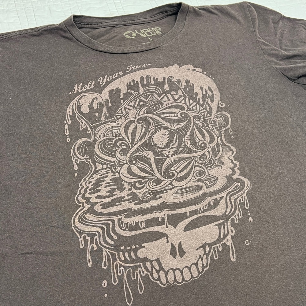 Liquid Blue Grateful Dead Melt Your Face Brown Graphic Tee Mens Large Band Shirt